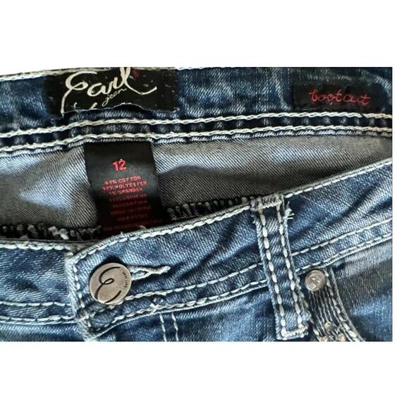 EARL Blue Stretch Denim Bootcut Jeans Embellished Pockets Women’s Size 12 - Picture 2 of 5